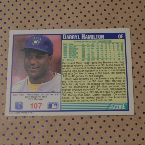 Darryl Hamilton #107 Baseball Card - Picture 2 of 2